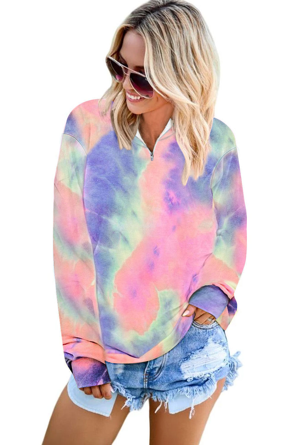 Tie Dye Print Zip Collar Sweatshirt Long Sleeve Sweatshirt