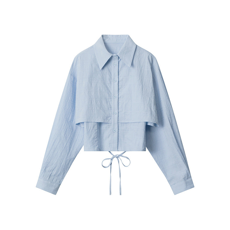 European And American Fake Two Pieces Shirts Women's Loose Preppy Style Stylish Shirt