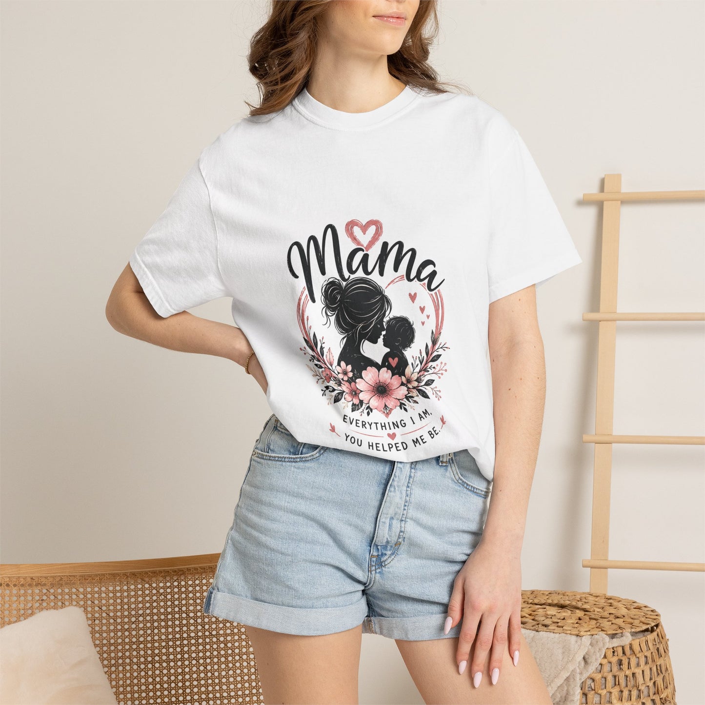 Mother & Child Silhouette Tee — Vintage Garment-Dyed Love & Gratitude T-Shirt I Mother's Day Tee