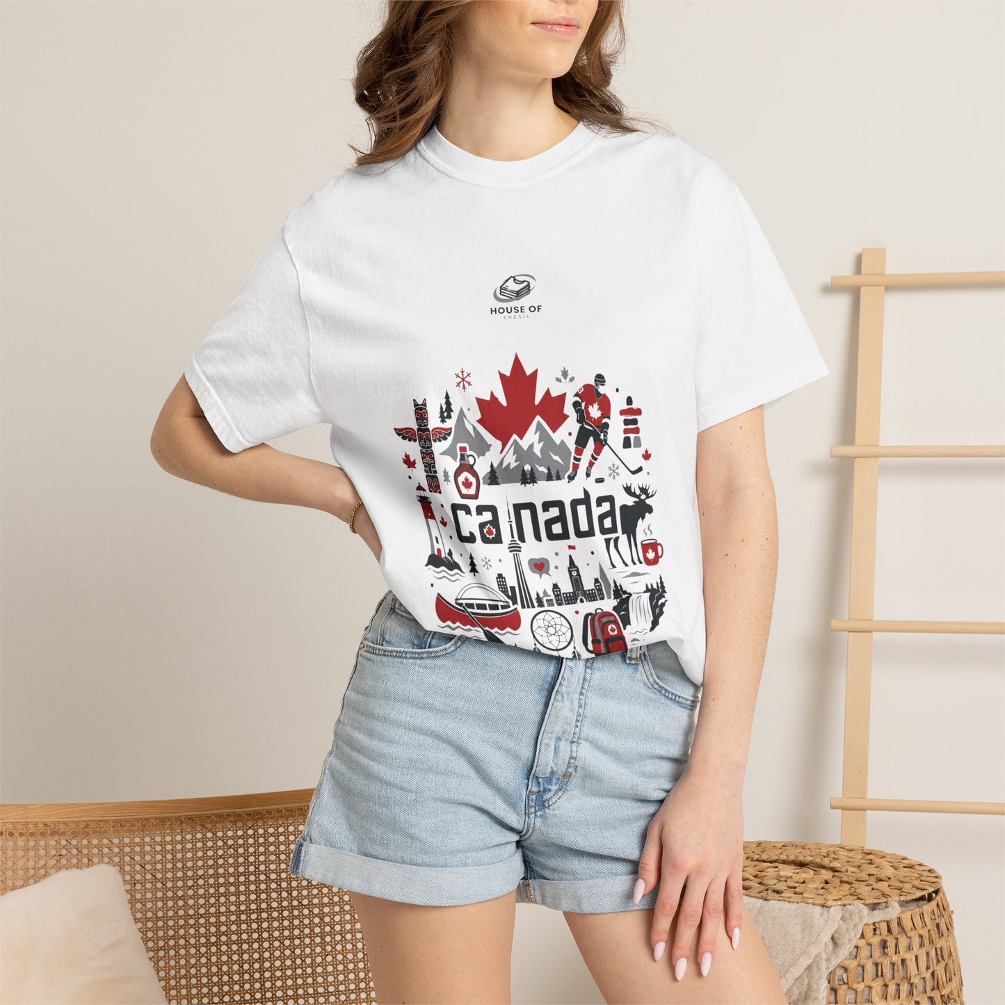 Canada Icons Garment-Dyed T-Shirt — Maple Leaf, Moose & Lighthouse Graphic