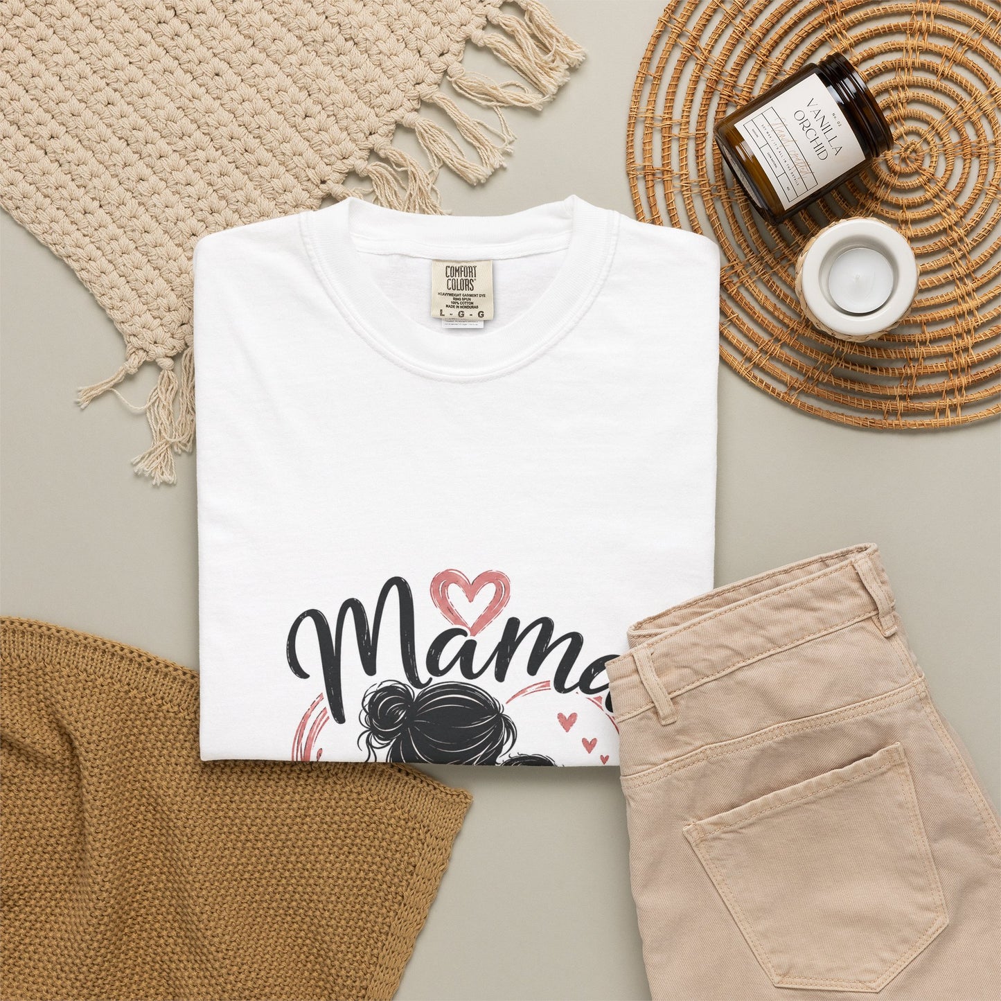 Mother & Child Silhouette Tee — Vintage Garment-Dyed Love & Gratitude T-Shirt I Mother's Day Tee