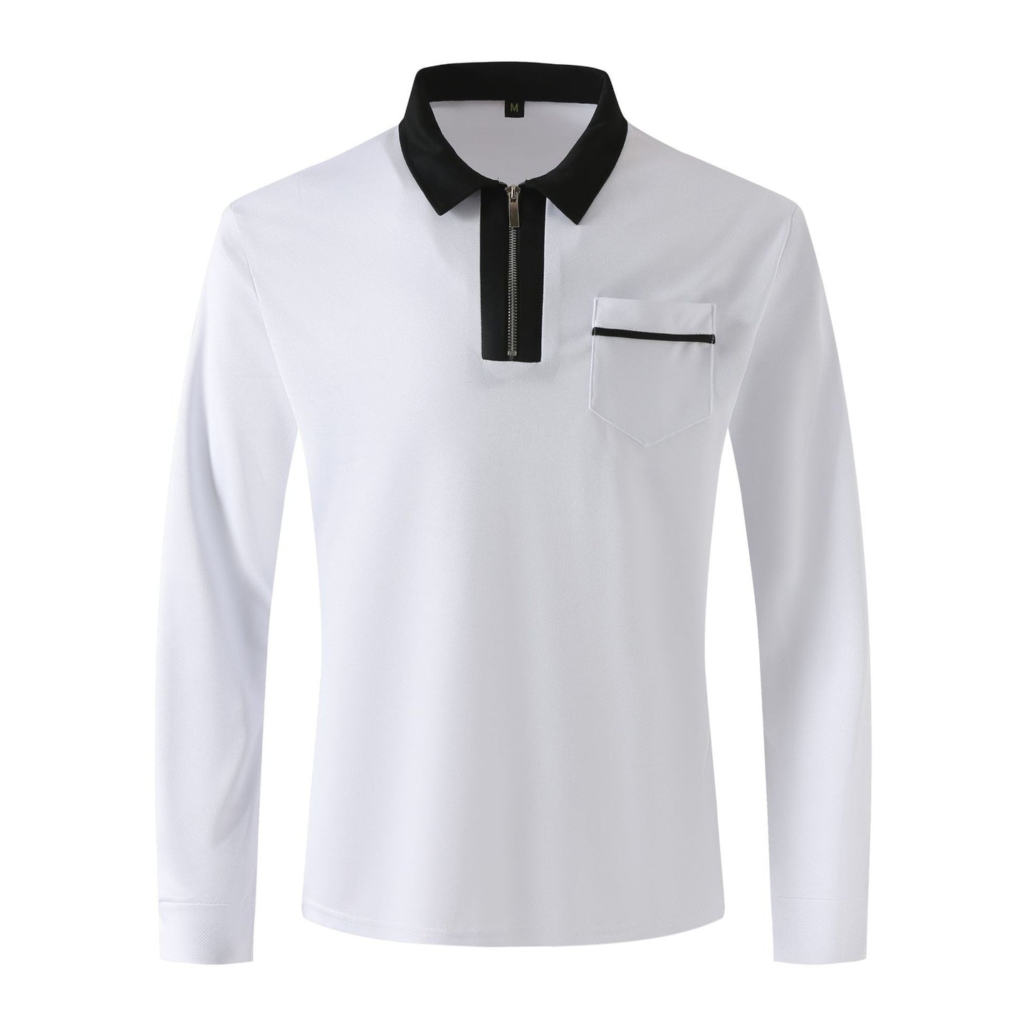 Autumn Mens Long Sleeve Zipper Polo Shirts Casual Lapel Collar Zip Up Henley Shirts Cotton Sports Golf Tennis T-Shirts With Pockets