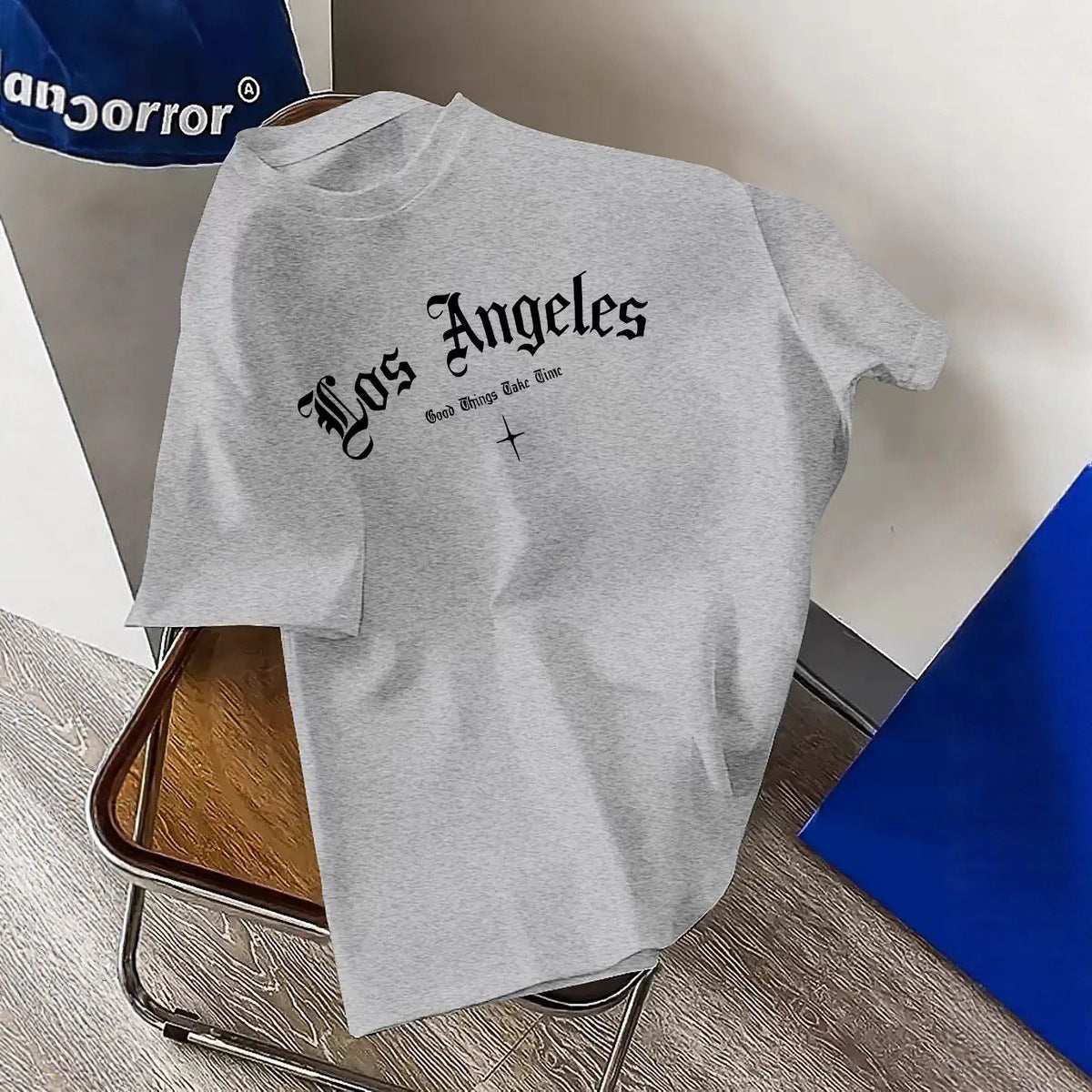 Mens Los Angeles-Print T-Shirt Casual Versatile Crew Neck Style