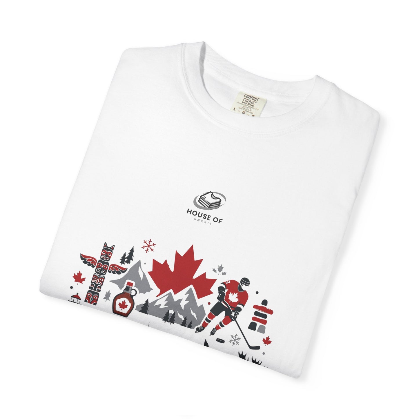 Canada Icons Garment-Dyed T-Shirt — Maple Leaf, Moose & Lighthouse Graphic