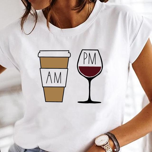 Wine Glass Fashion Printing Foreign Trade New Tops Ladies Casual Bottoming Shirts
