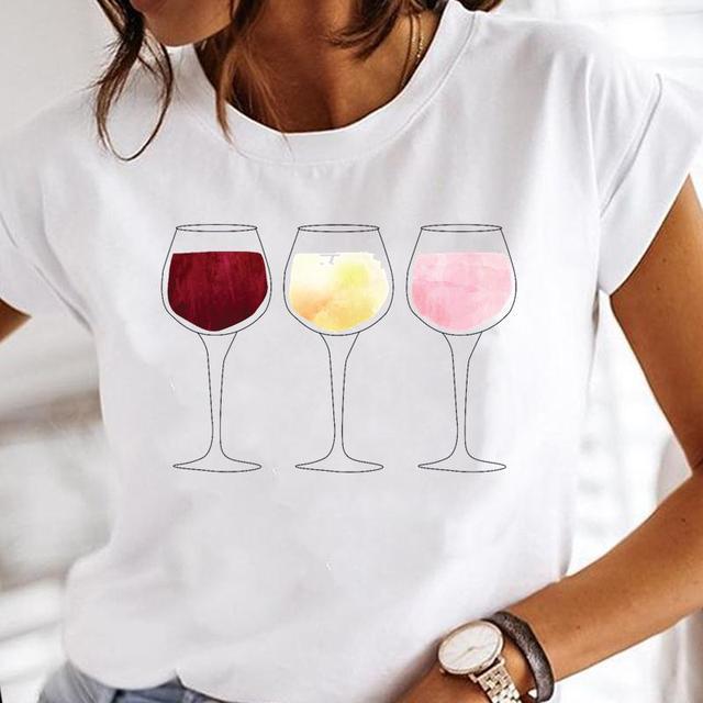 Wine Glass Fashion Printing Foreign Trade New Tops Ladies Casual Bottoming Shirts