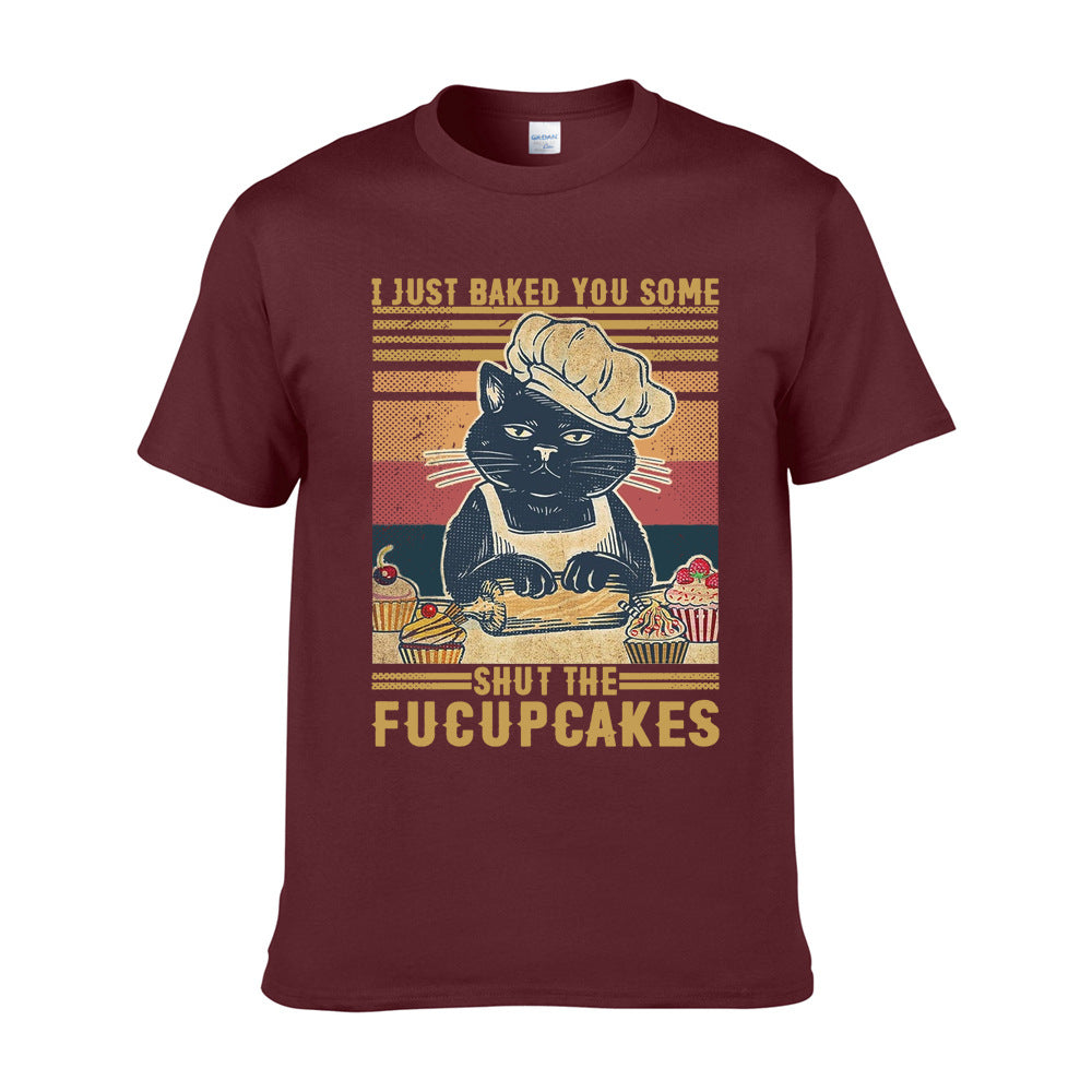 Casual Retro Cat Woman Graphic T-shirt