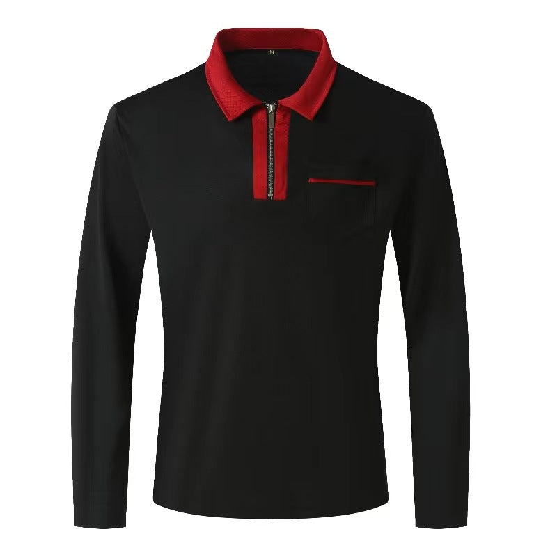 Autumn Mens Long Sleeve Zipper Polo Shirts Casual Lapel Collar Zip Up Henley Shirts Cotton Sports Golf Tennis T-Shirts With Pockets