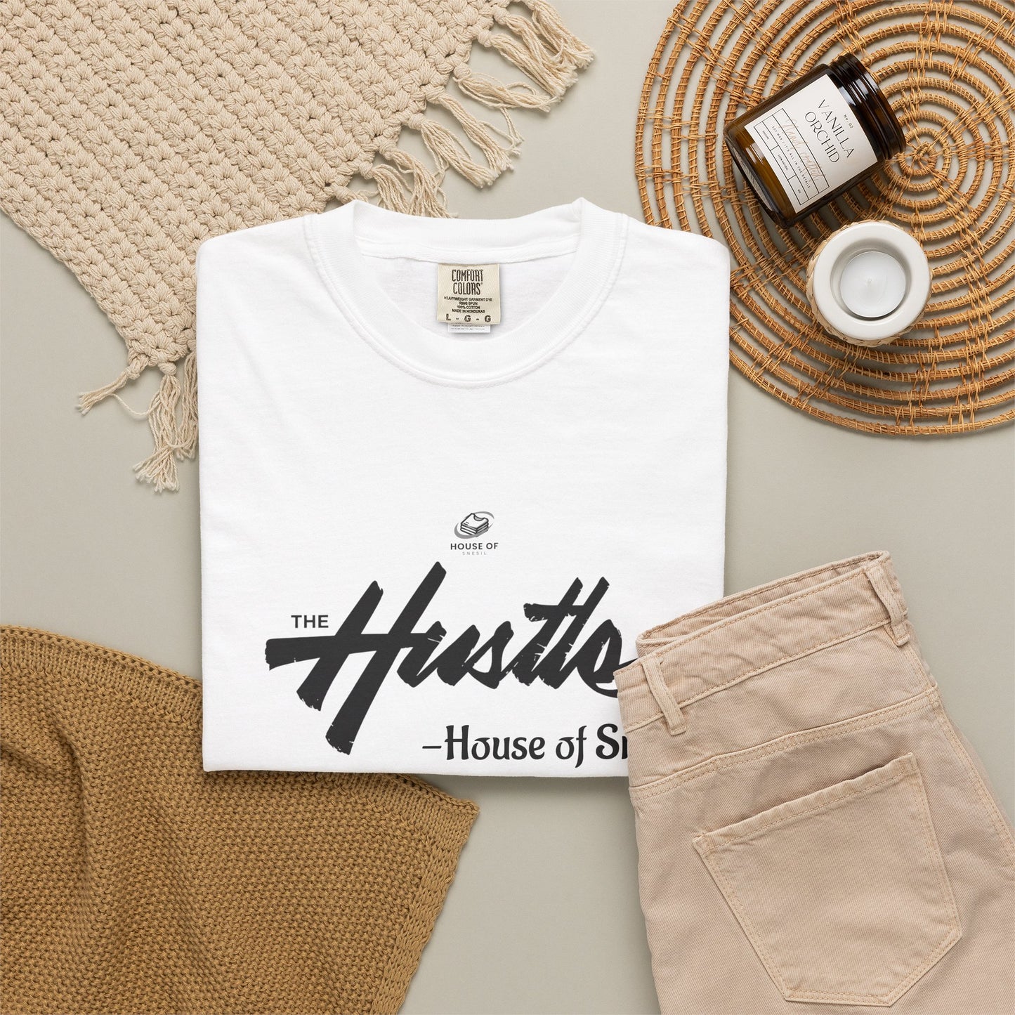 Garment-Dyed Script Chest Tee — 'Personal Motto' Relaxed Cotton T-Shirt