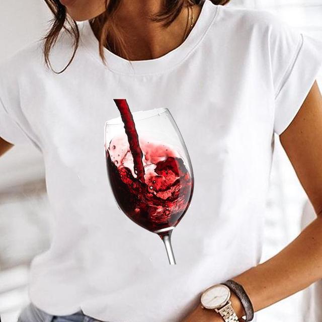 Wine Glass Fashion Printing Foreign Trade New Tops Ladies Casual Bottoming Shirts