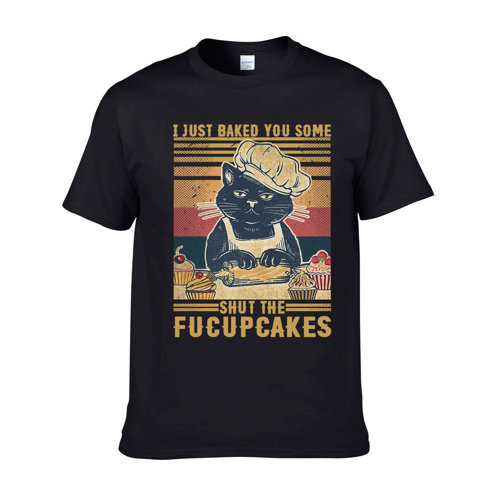 Casual Retro Cat Woman Graphic T-shirt