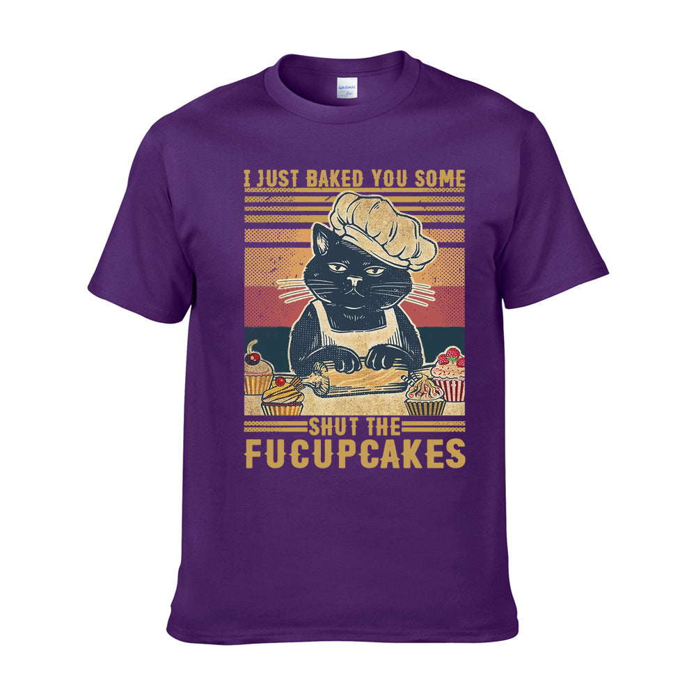 Casual Retro Cat Woman Graphic T-shirt