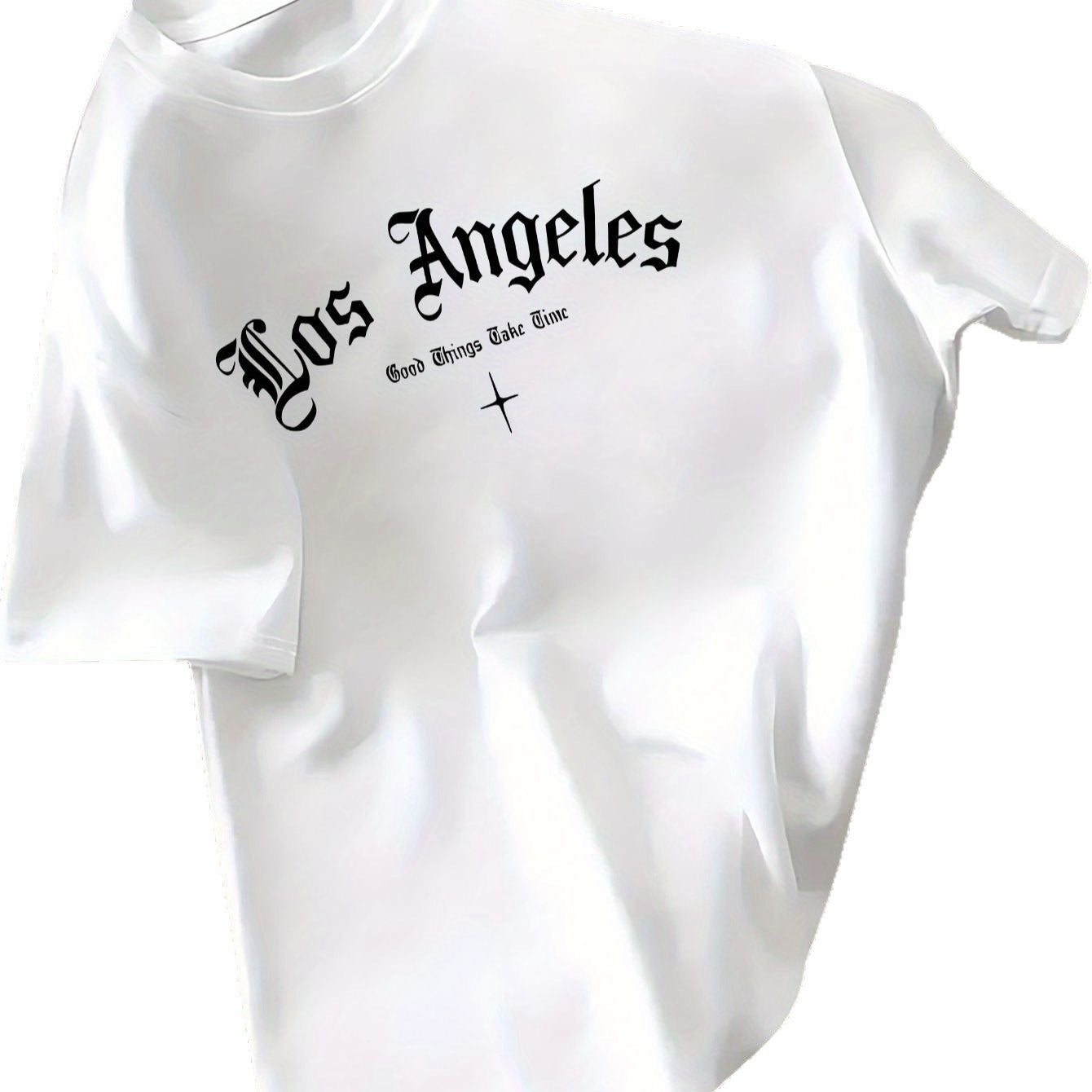Mens Los Angeles-Print T-Shirt Casual Versatile Crew Neck Style